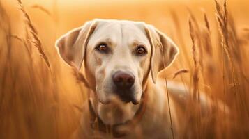 porträtt av en skön hund i de fält generativ ai, ai genererad foto