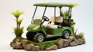 visning en 3d miniatyr- golf vagn. generativ ai foto