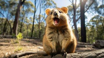 Foto av Quokka i ther skog med blå himmel. generativ ai