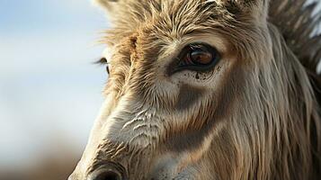 närbild Foto av en zonkey ser några riktning. generativ ai