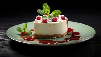 Foto av pepparmynta cheesecake som en maträtt i en high-end restaurang. generativ ai