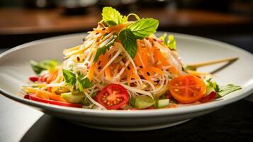 Foto av papaya sallad som en maträtt i en high-end restaurang. generativ ai