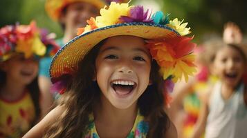 Lycklig barn firar dia de la raza. generativ ai foto