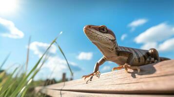 Foto av en skink under blå himmel. generativ ai