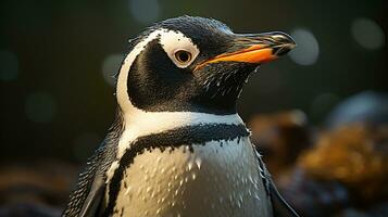 närbild Foto av en pingvin ser några riktning. generativ ai