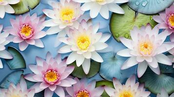 vatten lilja blomma mönstrad bakgrund. blomma textur bakgrund. generativ ai foto