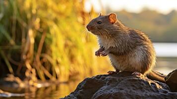 närbild Foto av en sockerrör råtta ser i deras livsmiljö. generativ ai