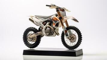 visning en 3d miniatyr- dubbelsport motorcykel. generativ ai foto