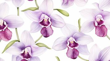 sömlös mönster av orkide blomma i vattenfärg stil isolerat på vit bakgrund. orkide blomma textur bakgrund. generativ ai foto