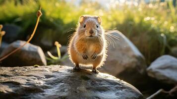 närbild Foto av en gerbil ser i deras livsmiljö. generativ ai