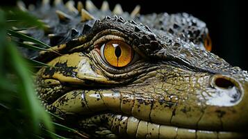 närbild Foto av en nile krokodil ser några riktning på djungel. generativ ai