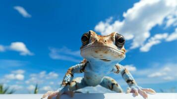 Foto av en gecko under blå himmel. generativ ai