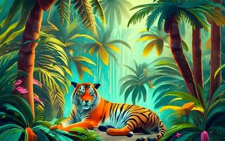 majestätisk vild tigrar roaming fri, en symfoni av styrka och skönhet i de hjärta av de tät djungel. ai genererad foto