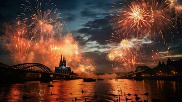 fyrverkeri ljus upp de himmel ovan cologne karneval fester foto