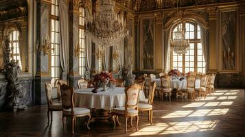 Foto av de dining rum på de palats av versaille, Frankrike. generativ ai