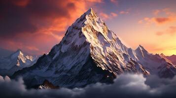bild av de vördnad inspirerande prakt av berg i anime stil foto