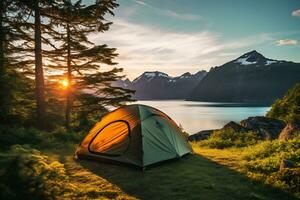 bild av spänning utomhus- äventyr, vandring, camping, Kajakpaddling foto