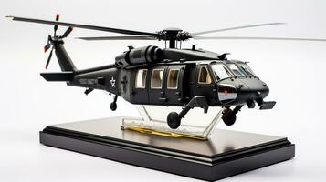 visning en 3d miniatyr- sikorsky eh60 svart Hök. generativ ai foto