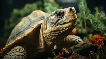 närbild Foto av en sköldpadda ser några riktning. generativ ai