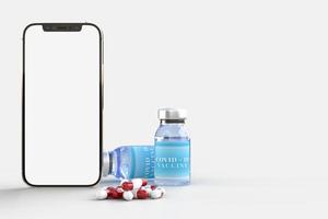 smart telefon med medicinska verktyg och covid-19 vacciner foto