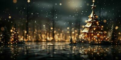 gyllene jul träd med gnistrande lampor. generativ ai foto