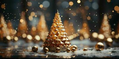 gyllene jul träd med gnistrande lampor. generativ ai foto