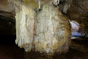 stalaktit och stalagmit i krokodil grotta på koh tarutao foto