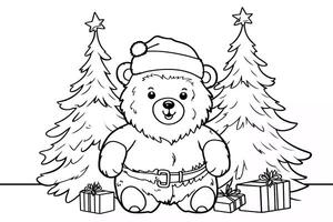 pedagogisk tryckbar färg arbetsblad. teddy Björn med santa claus kläder. vinter- jul tema färg bok sida aktivitet för barn och vuxna. foto