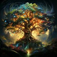 fantasi träd av liv magisk design andlig ai generativ foto