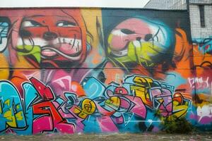 vibrerande graffiti mural på de vägg bakgrund. ai generativ proffs Foto