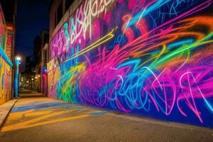 vibrerande graffiti mural på de vägg bakgrund. ai generativ proffs Foto