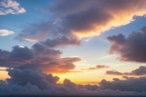 molnig himmel på soluppgång bakgrund. ai generativ proffs Foto