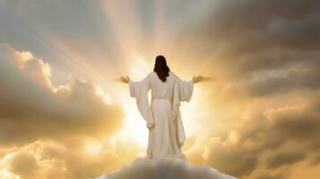 återuppstått Jesus christ stigande till himmel. ai genererad foto