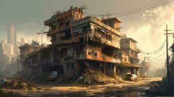 ödslig framtida förstörd stadsbild av trogen slummen foto