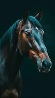 minimalistisk häst på mörk bakgrund generativ ai foto