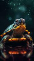 realistisk sköldpadda på mörk bakgrund generativ ai foto