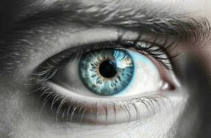 akvamarin och vit närbild av en mannens blå öga foto