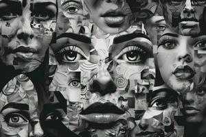 abstrakt ansikten collage en färgrik och uttrycksfull bakgrund för psykologi och stressrelaterad innehåll foto