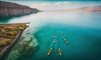 Kajakpaddling äventyr på de lugn hav av galileen i Israel foto