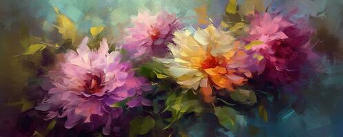 vibrerande digital målning av färgrik blommor på en färgrik bakgrund foto