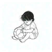 minimalistisk kontinuerlig linje teckning av bebis flicka spelar med boll foto