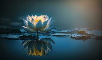 eterisk thai lotus i mörk blå vatten foto