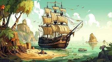 äventyr väntar pirat fartyg på en tropisk ö foto