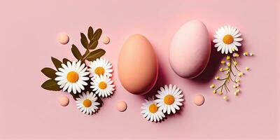 färgrik påsk ägg på mjuk rosa bakgrund från ovan foto