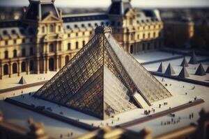 de louvre pyramid i Frankrike en miniatyr- värld av konst foto