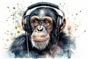musikalisk schimpans i vattenfärg foto