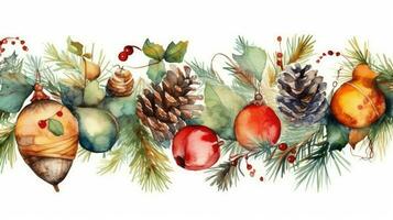 festlig jul träd dekorationer med vattenfärg illustrationer foto