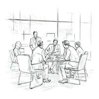 företag möte i konferens rum kontinuerlig linje teckning foto