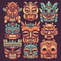 äkta mayan masker och indisk totems med tiki och hawaii masker foto
