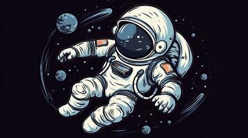 förtjusande tecknad serie astronaut flytande i noll allvar Plats foto